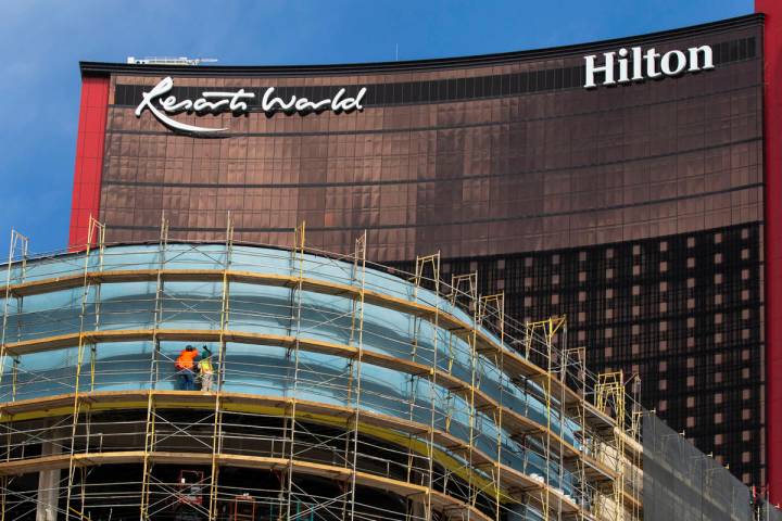 Construction is underway at Resort World Las Vegas, on Thursday, March 25, 2021. (Bizuayehu Tes ...