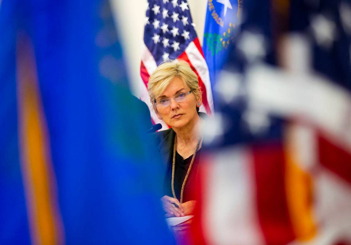 Energy Secretary Jennifer Granholm listens to participants during a roundtable discussion with ...