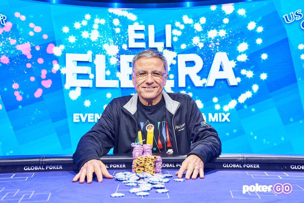 Eli Elezra after winning the $10,000 buy-in 8-Game Mix at the U.S. Poker Open on Wednesday, Jun ...