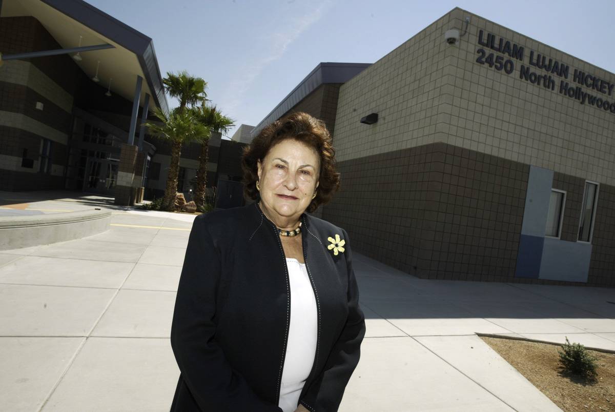 Liliam Hickey is pictured in front of the elementary school which bears her name in Las Vegas o ...