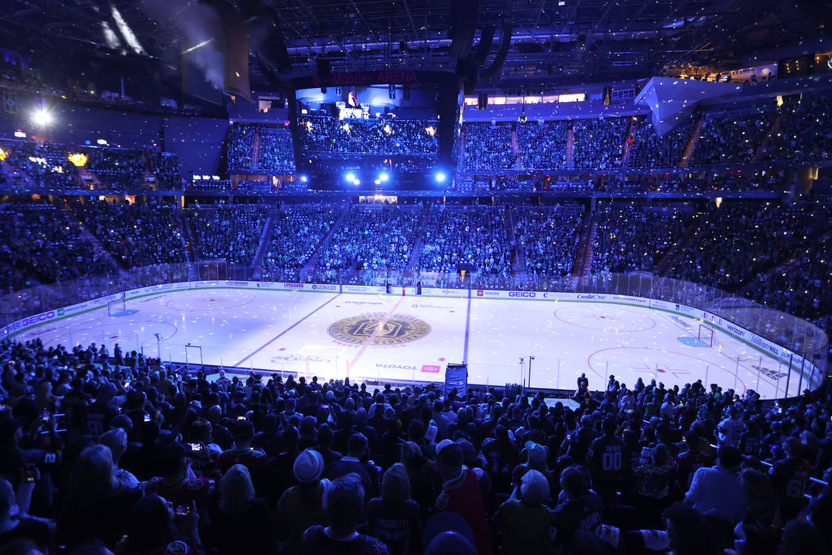 Fans attend Game 3 of a second-round NHL hockey Stanley Cup playoff series between the Vegas Go ...