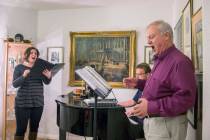 Opera Las Vegas director Jim Sohre, right, rehearses with Athena Mertes for Opera Las Vegas' "B ...
