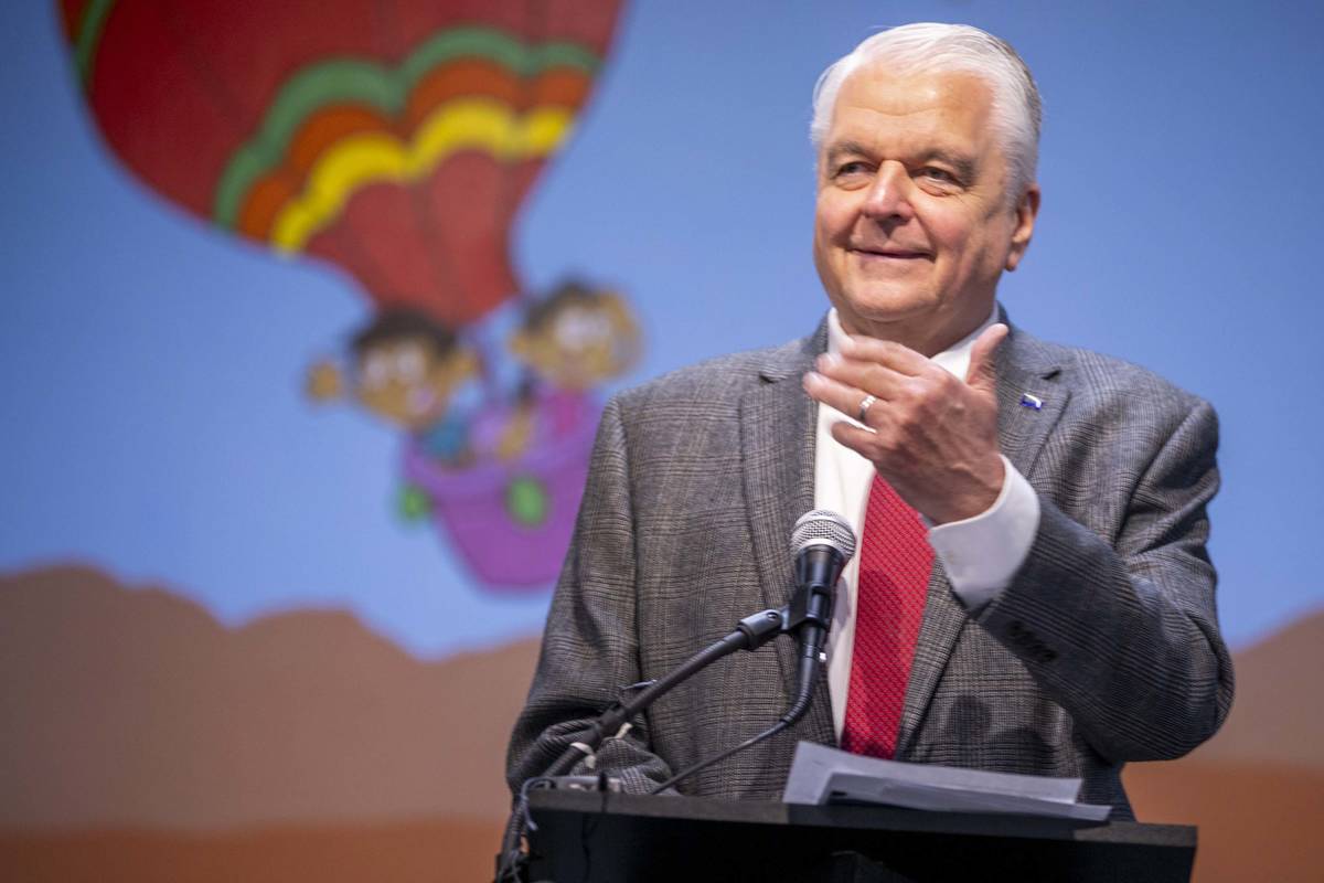 Gov. Steve Sisolak speaks during a ceremony for four bill signings at Fay Herron Elementary Sch ...