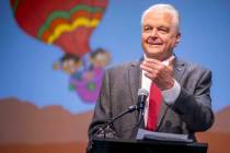 Gov. Steve Sisolak speaks during a ceremony for four bill signings at Fay Herron Elementary Sch ...