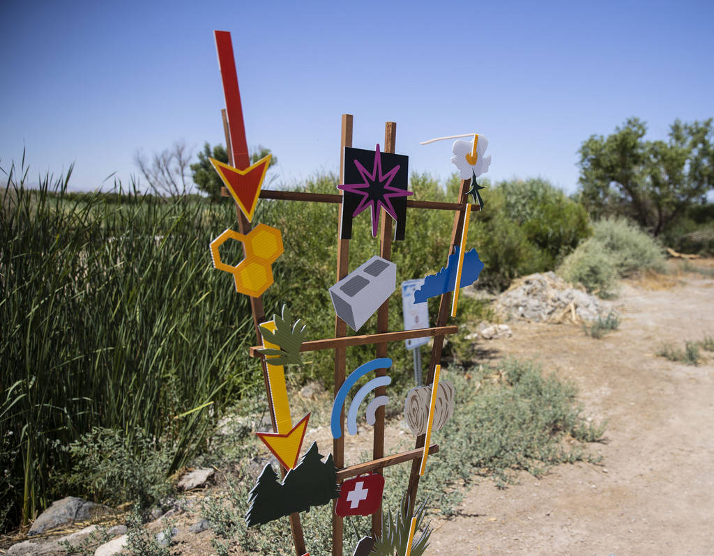 An art work made by Mark Salinas and Angela Brommel is displayed along the Clark County Wetland ...
