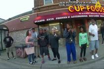 This May 25, 2020, file image from a police body camera shows bystanders including Darnella Fra ...