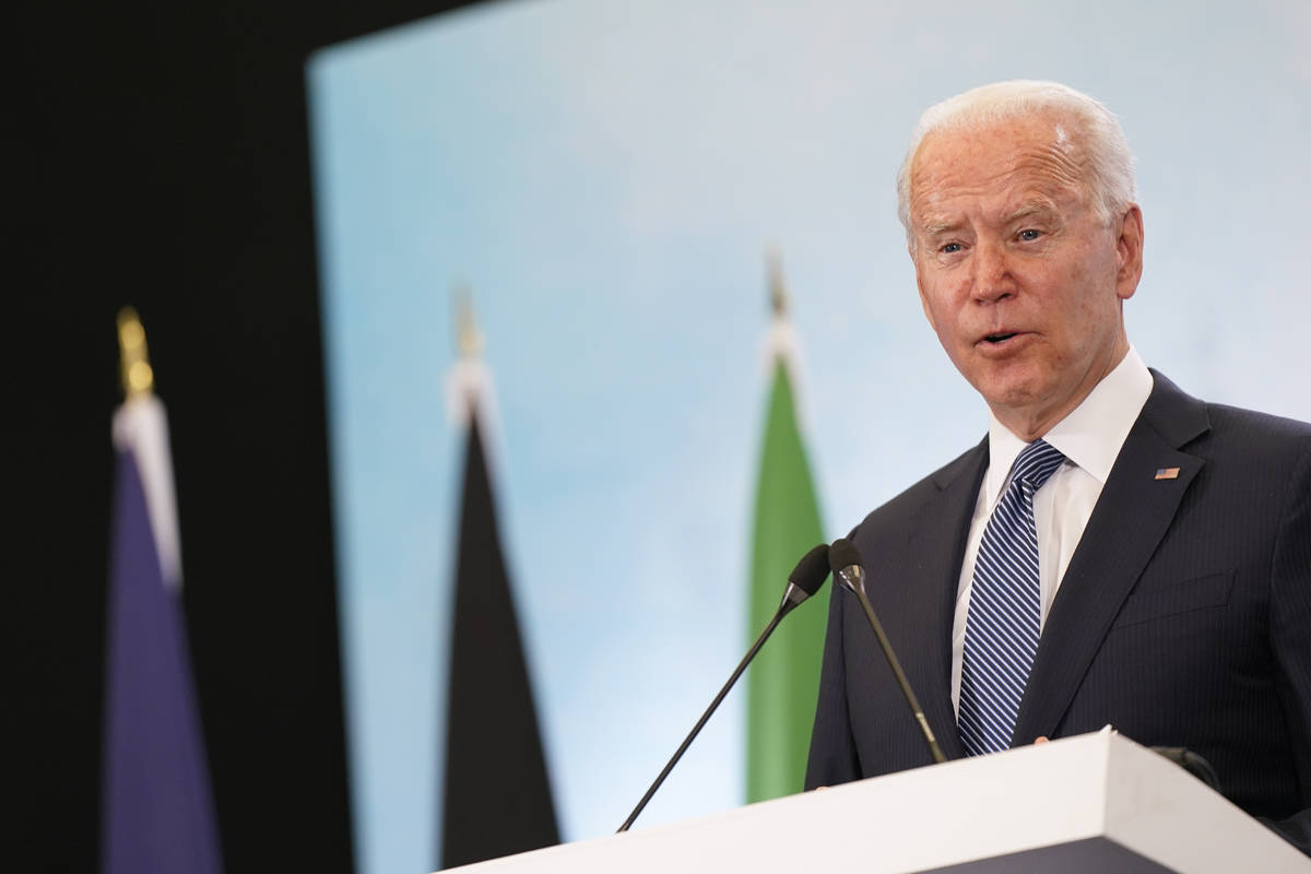 President Joe Biden speaks during a news conference after attending the G-7 summit, Sunday, Jun ...