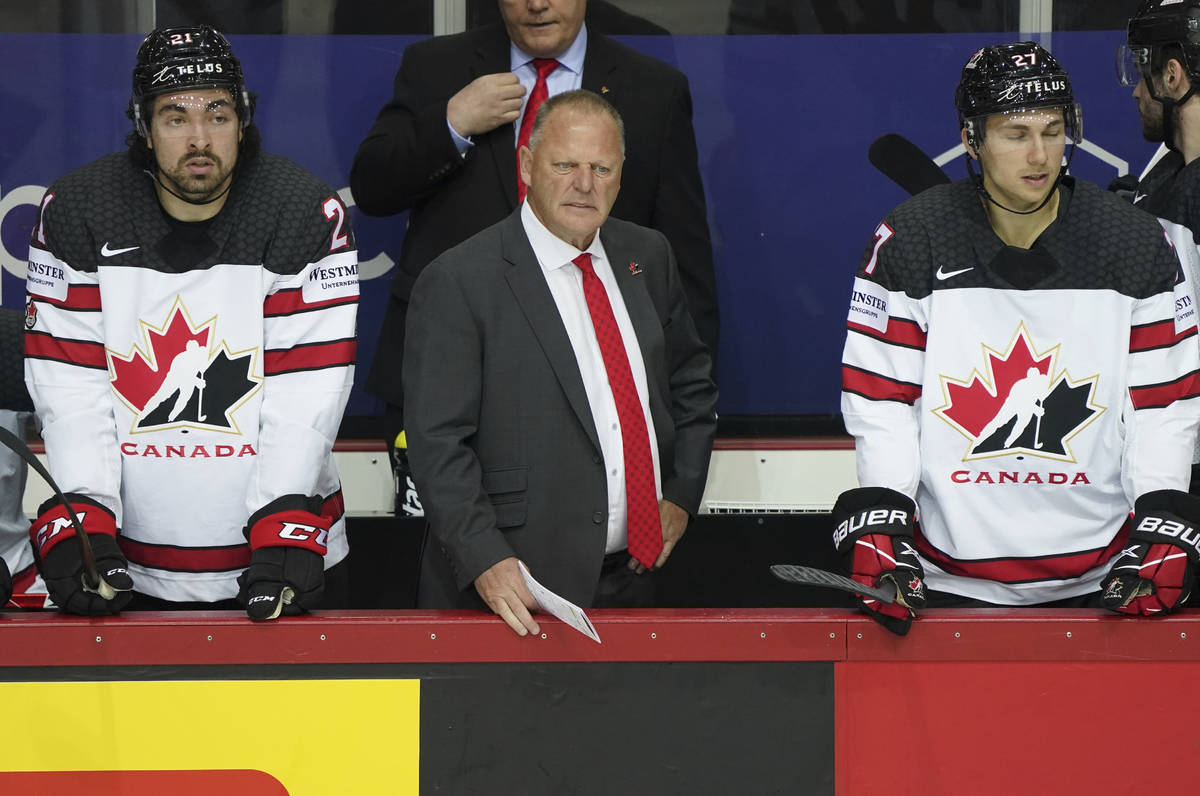 Canada's Head Coach Gerard Gallant reacts during the Ice Hockey World Championship quarterfinal ...