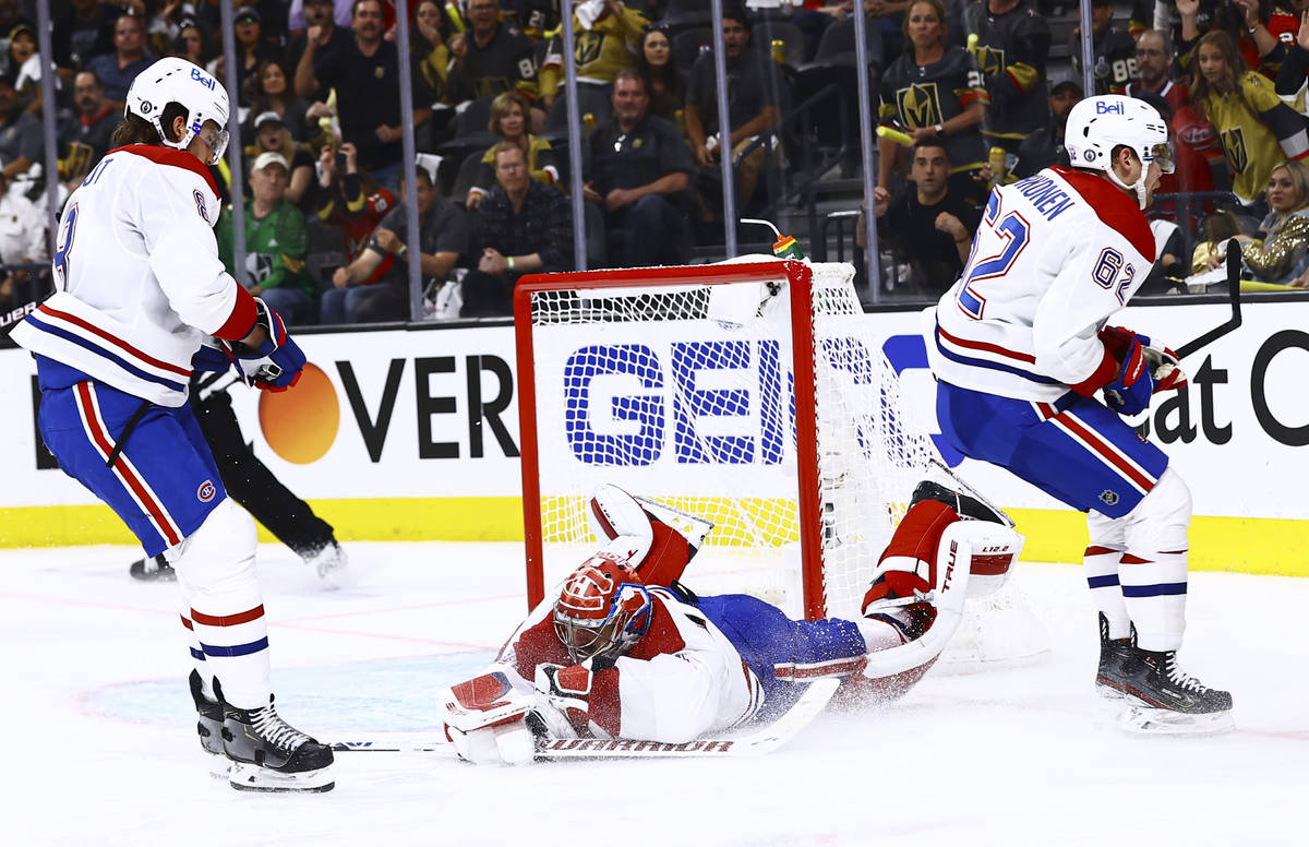 Montreal Canadiens goaltender Carey Price (31) stops the puck against the Golden Knights during ...