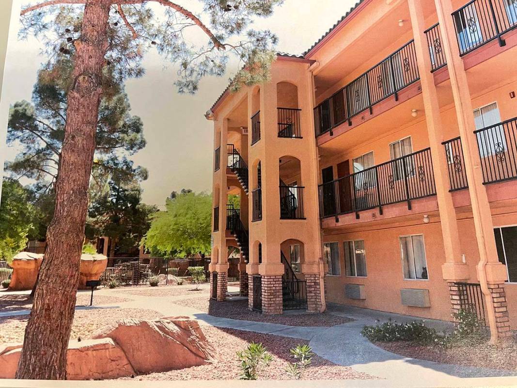The exterior of the Emerald Suites at Paradise Road and Twain Avenue is shown in a photo obtain ...