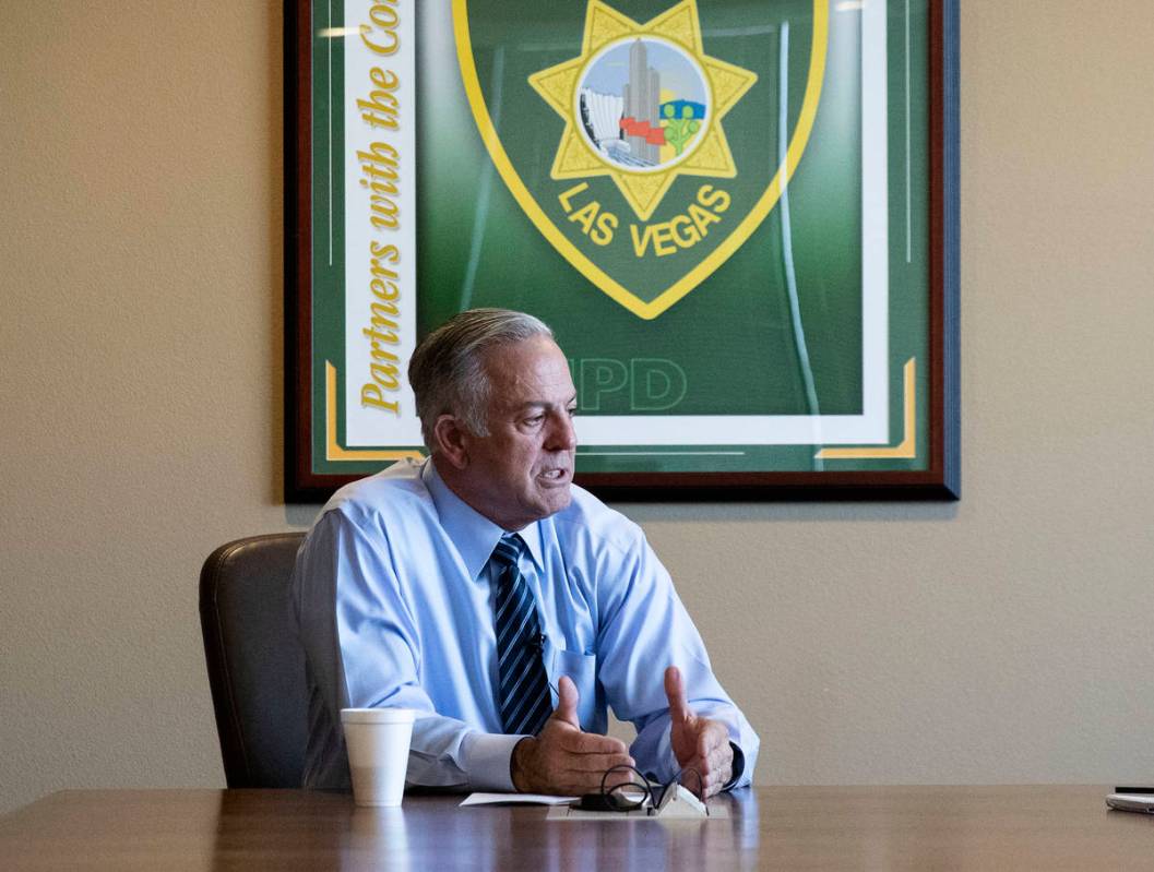 Clark County Sheriff Joe Lombardo speaks during an interview with the Review-Journal at the Las ...