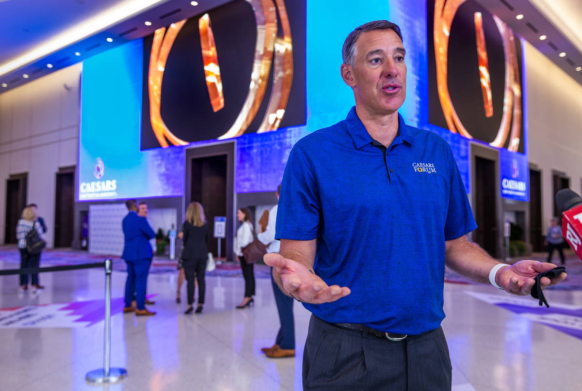 Caesars Entertainment Chief Sales Officer Michael Massari talks before the Meeting Professional ...