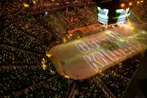 The crowd is on their feet before Game 1 of an NHL Stanley Cup semifinal playoff series between ...