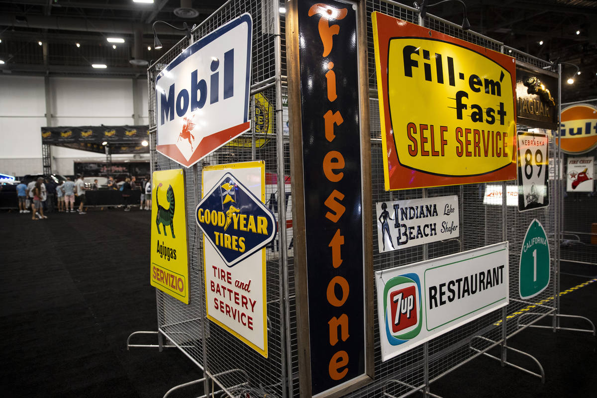 Car memorabilia is showcased in the Barrett-Jackson auction at the Las Vegas Convention Center ...