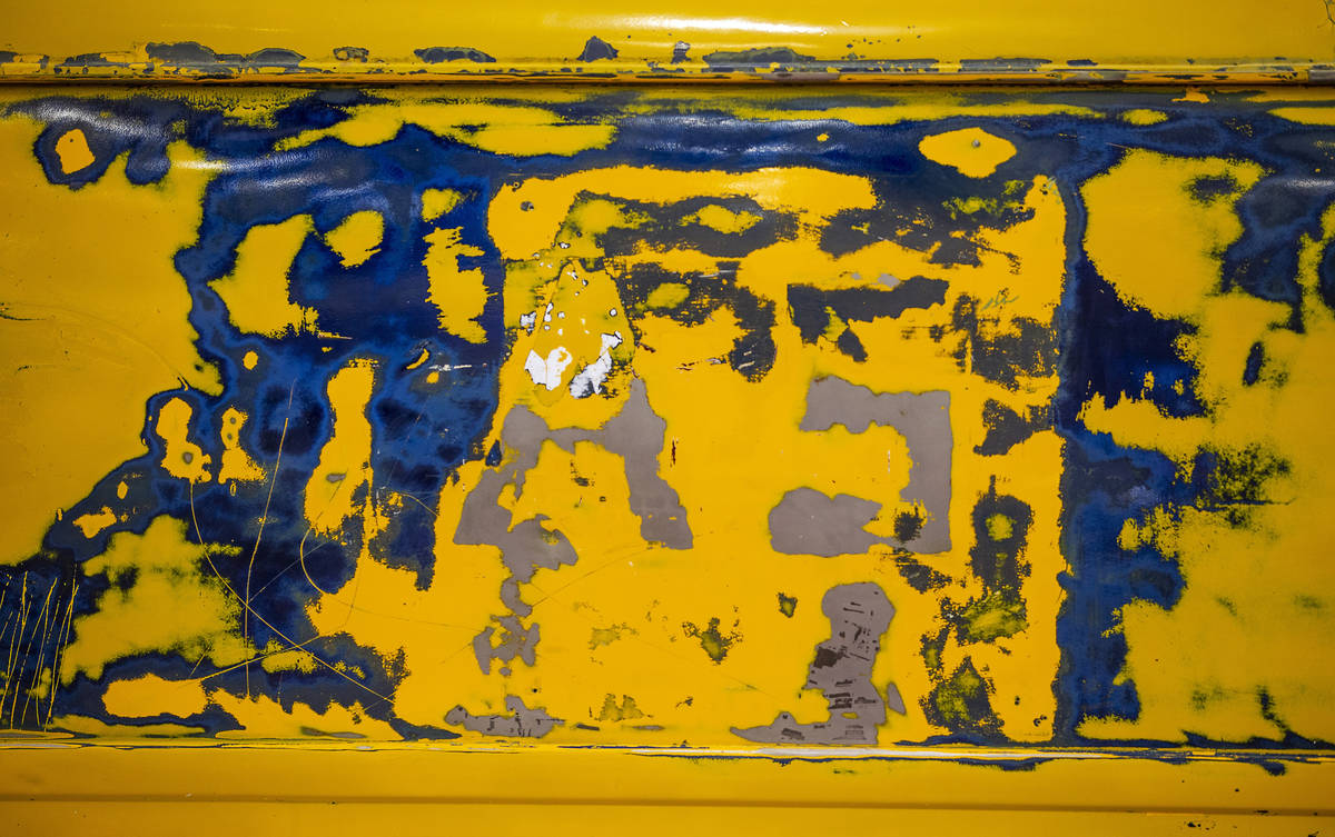 The original paint from the body of a 1957 International Metro van during the Barrett-Jackson c ...