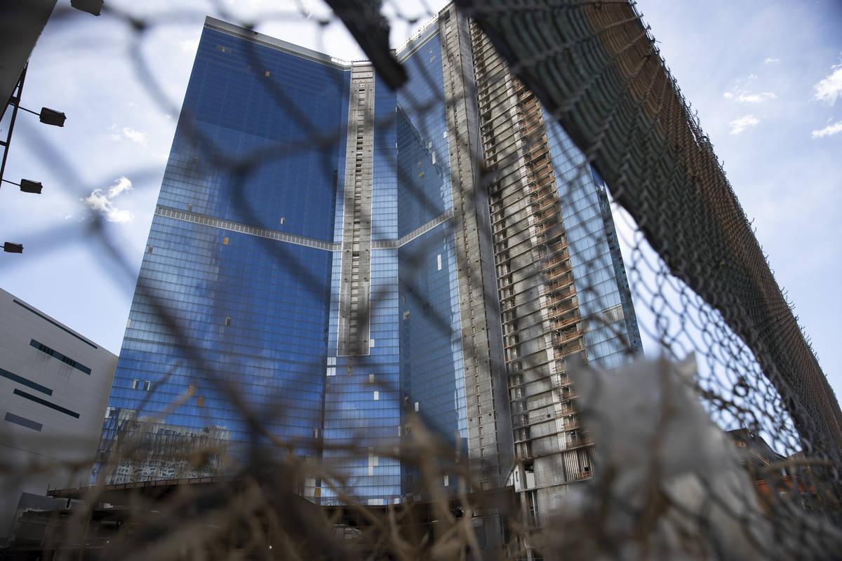 The unfinished former Fontainebleau hotel in Las Vegas, on Wednesday, Feb. 17, 2021. (Erik Verd ...