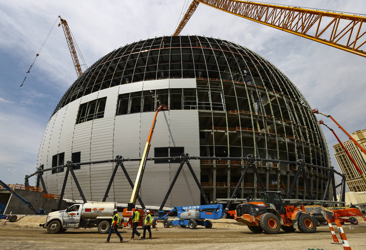 Construction continues during a tour of the Madison Square Garden Sphere at The Venetian in Las ...