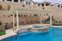 This lattice covering cools the deck surrounds when entering and exiting the hot tub and pool a ...