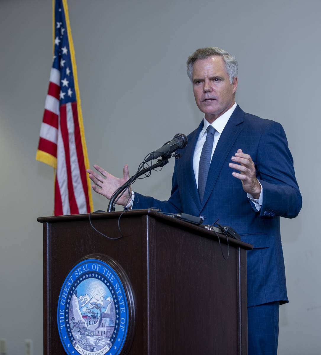 The Nevada COVID-19 Response, Relief and Recovery Task Force Chairman Jim Murren speaks during ...