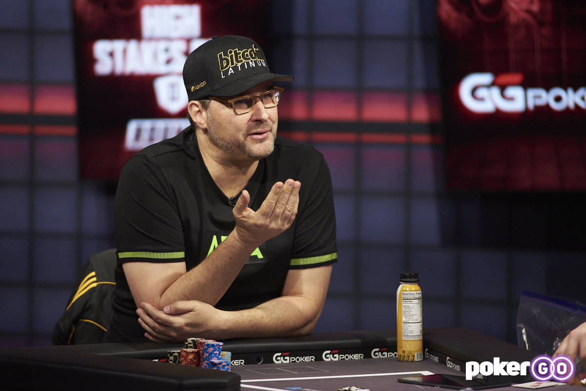 Phil Hellmuth plays in the third round of his "High Stakes Duel" with Daniel Negreanu on Wednes ...