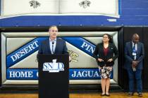 FILE--Clark County School District superintendent Jesus Jara speaks to the press before a South ...