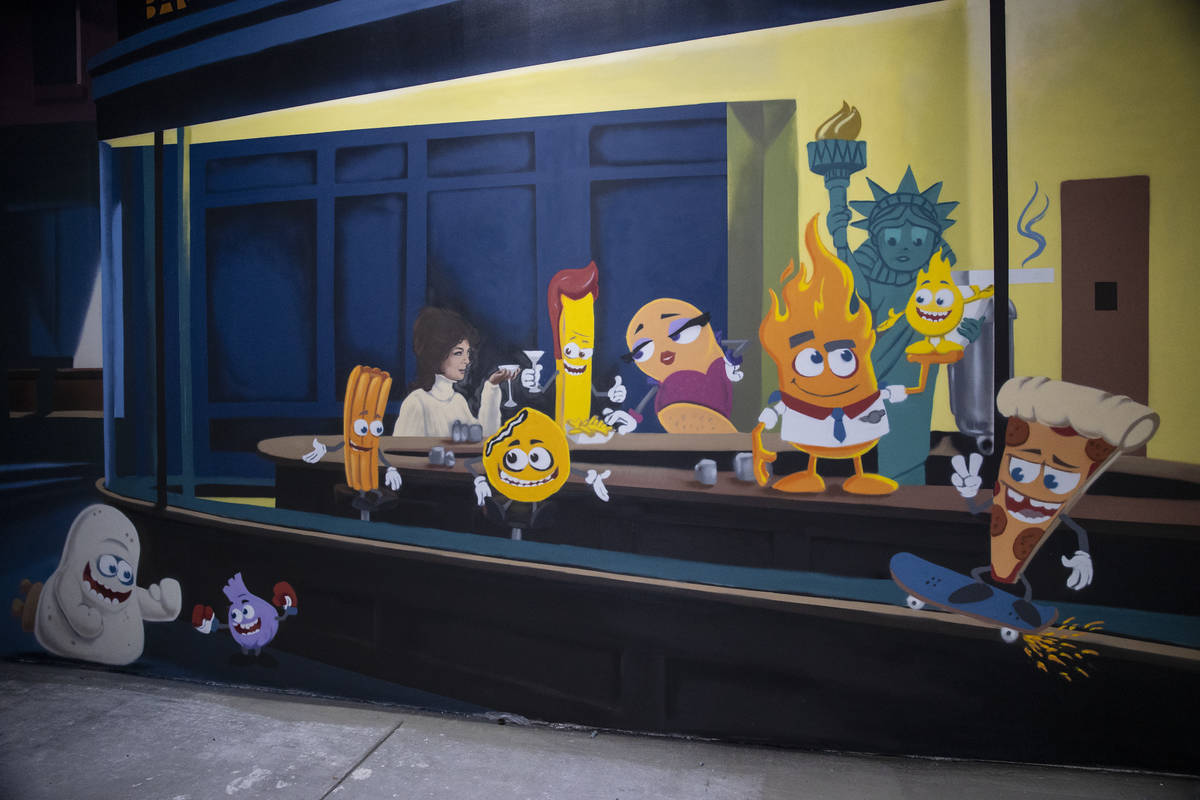 A mural at the Fly Pie pizza drive-thru at the intersection of St. Rose Parkway and Coronado Ce ...