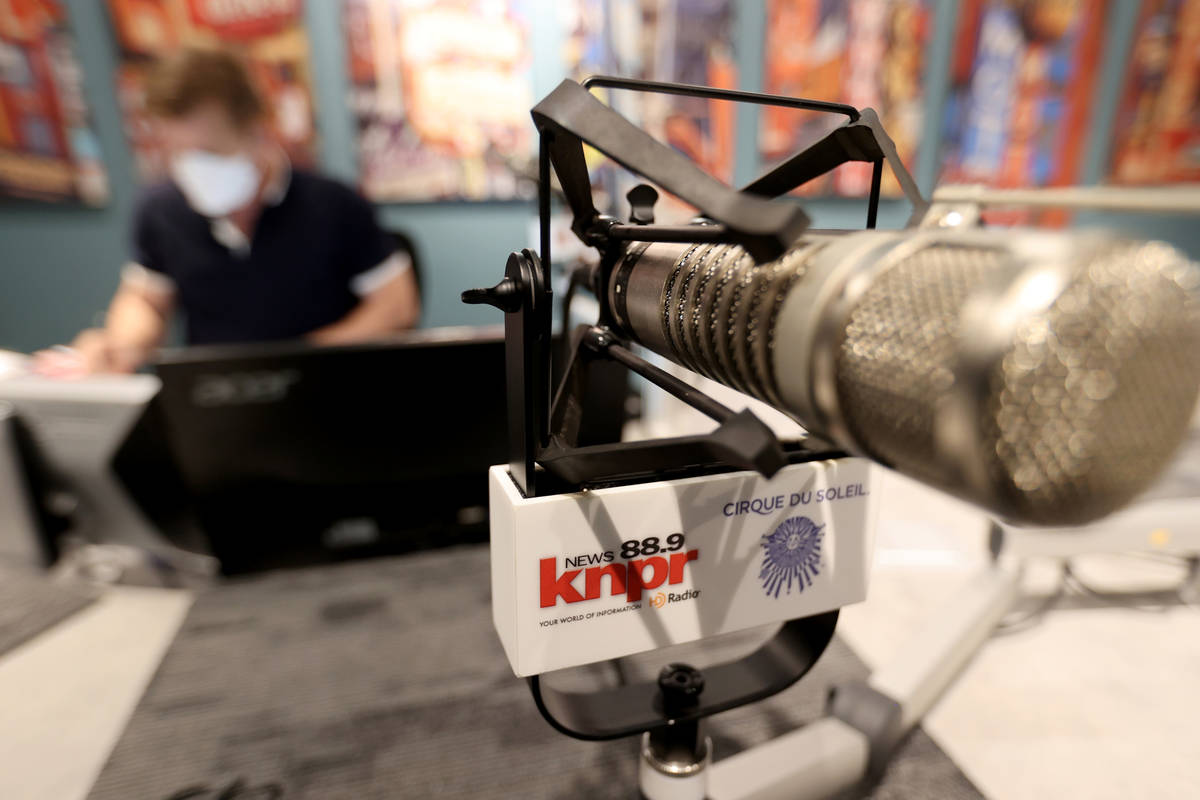 "State of Nevada" host Joe Schoenmann prepares for a show at Nevada Public Radio in L ...