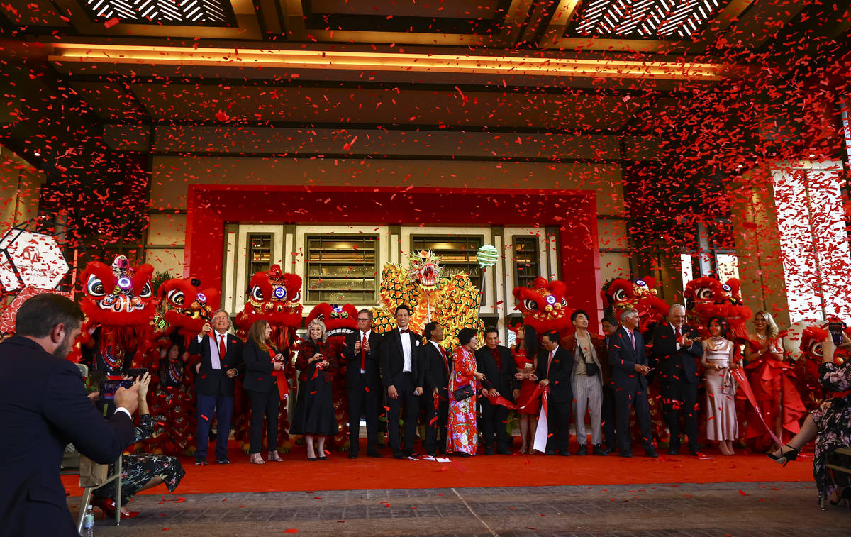 Confetti goes off as the ribbon is cut to mark the opening of Resorts World Las Vegas on Thursd ...