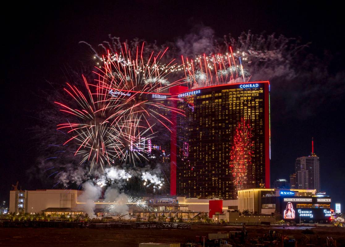 Resorts World Las Vegas grand opening fireworks show from Maggiano's Little Italy at the Fashio ...