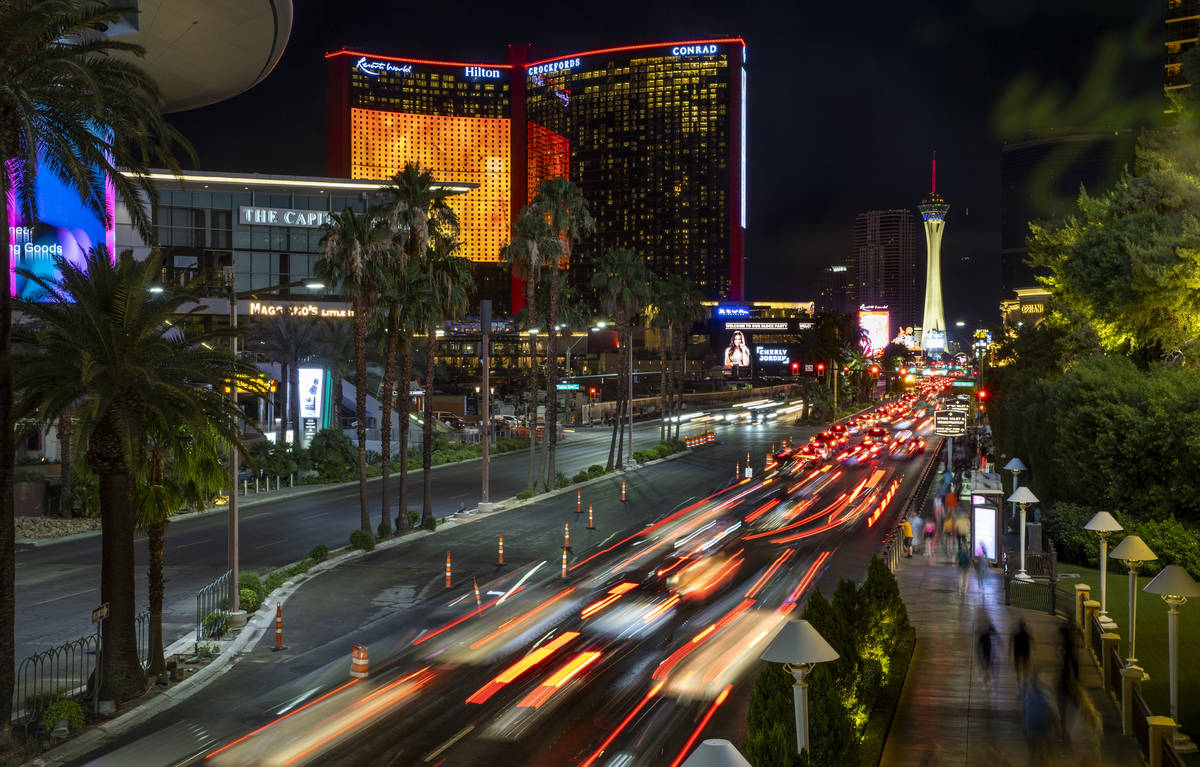 Traffic backs up during the Resorts World Las Vegas grand opening along the Strip on Thursday, ...