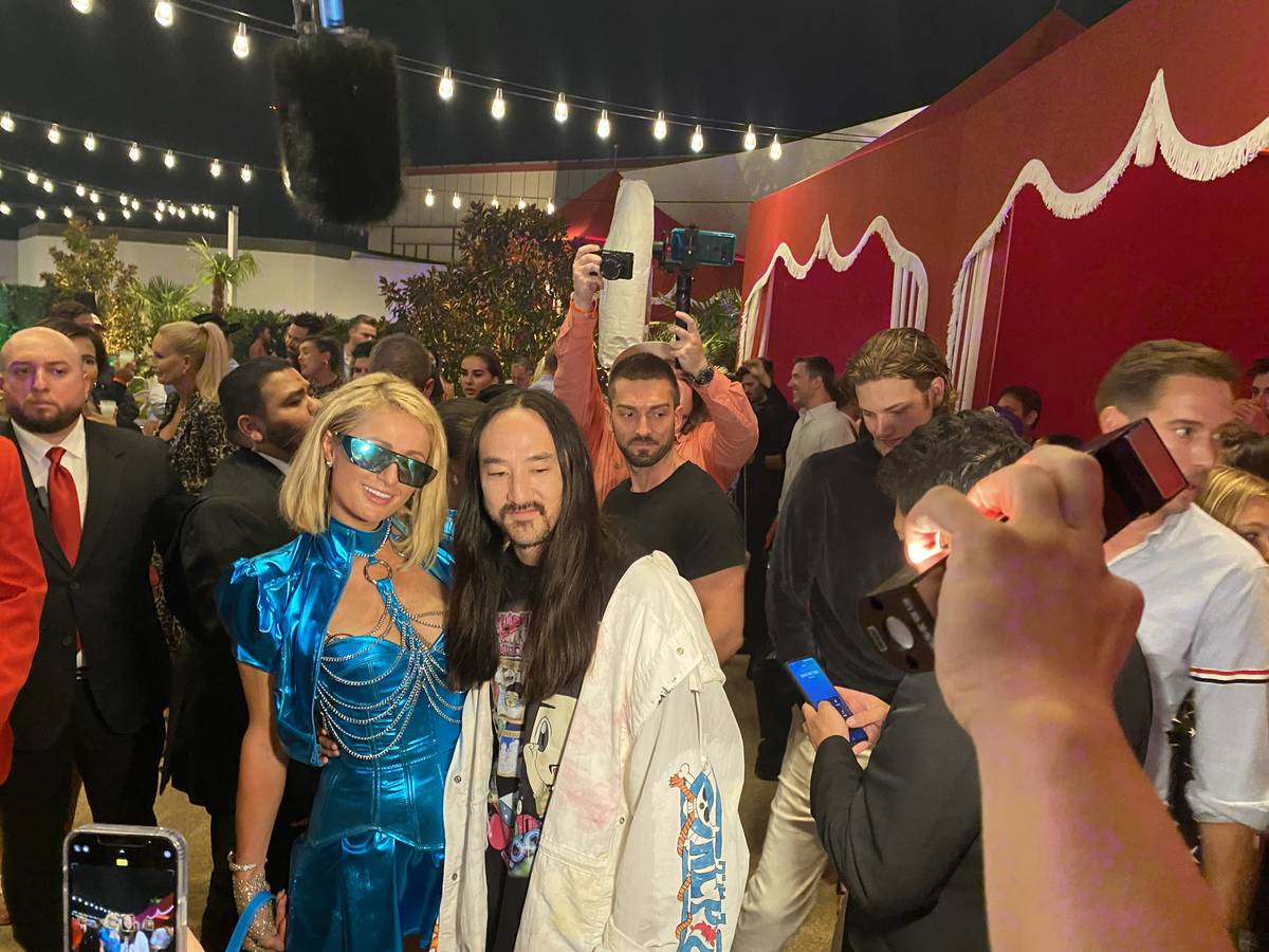 Paris Hilton and Steve Aoki are shown at the opening party of Resorts World Las Vegas on Thursd ...
