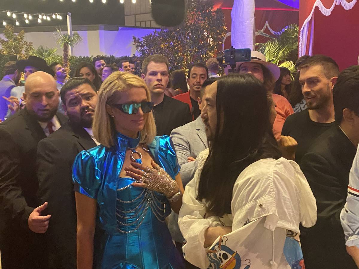 Paris Hilton and Steve Aoki are shown at the opening party of Resorts World Las Vegas on Thursd ...
