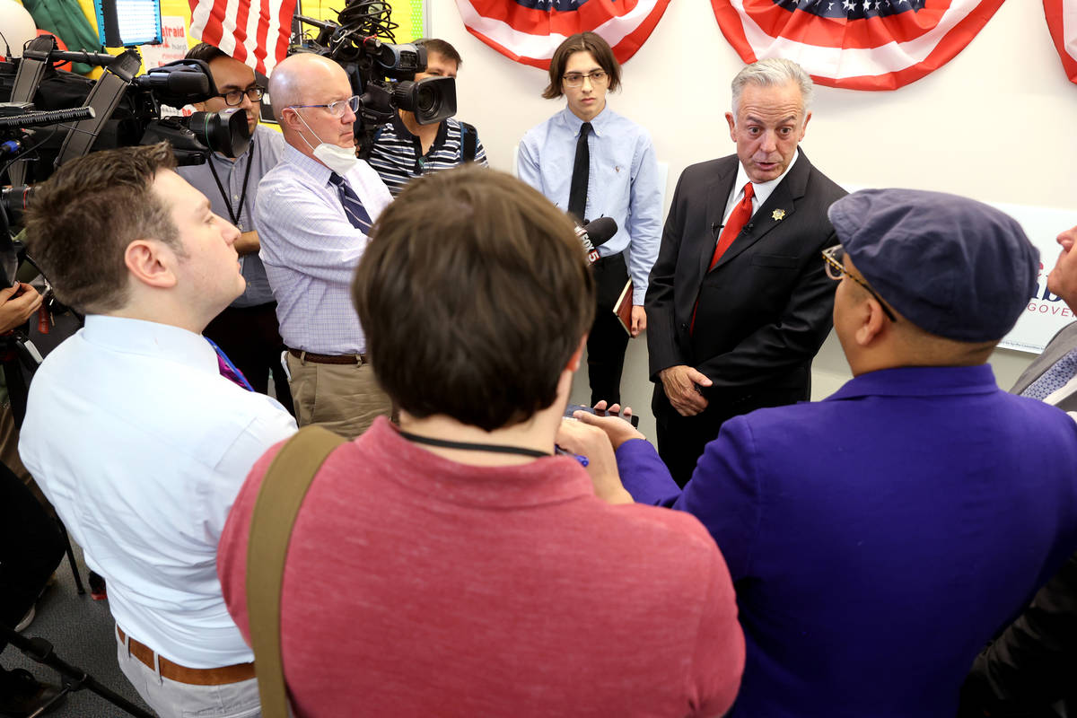 Clark County Sheriff Joe Lombardo talks to the news media after announcing his candidacy for go ...