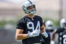 Las Vegas Raiders defensive end Carl Nassib (94) stretches during the teamÕs NFL football ...