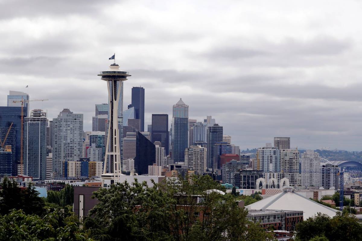 View of the Space Needle in Seattle in July 2020. (AP Photo/Elaine Thompson)