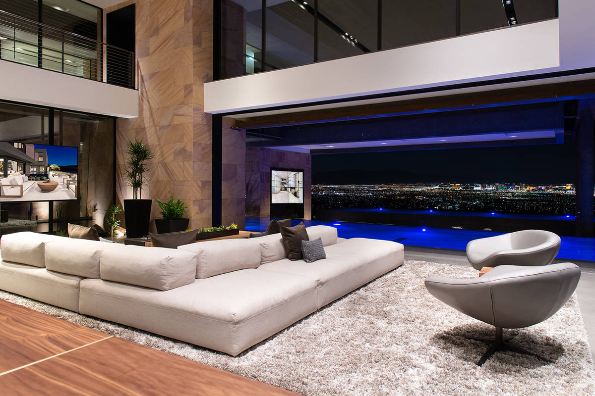 Living area of luxury home in MacDonalds Highlands in Henderson (Blue Heron)