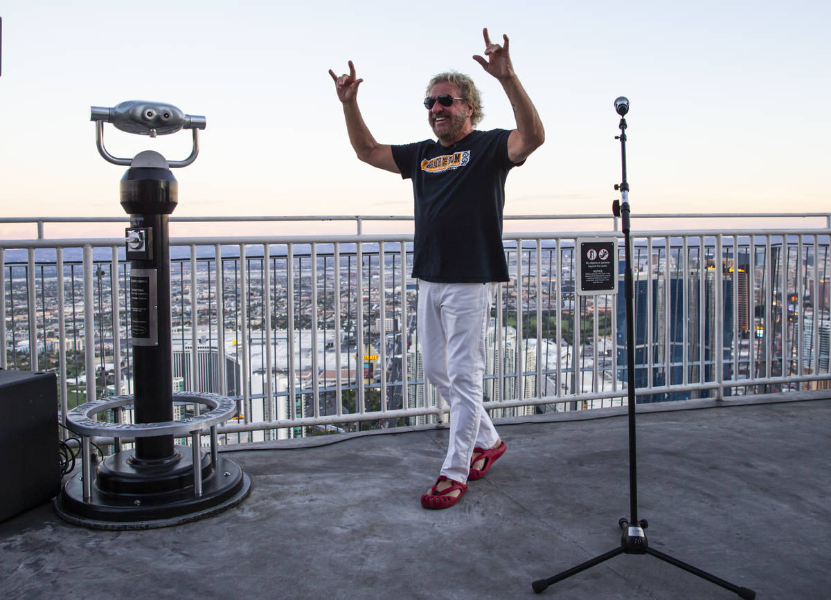 Sammy Hagar poses for pictures before talking about his newly announced residency at The Strat, ...