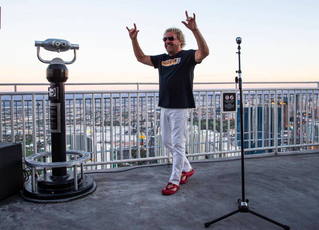 Sammy Hagar poses for pictures before talking about his newly announced residency at The Strat, ...
