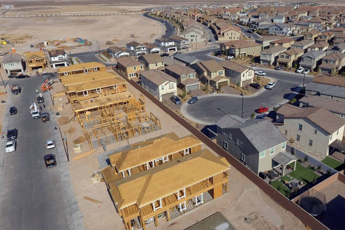 An aerial view of new homes under construction near Democracy Drive and Palindrom Avenue, on Fr ...