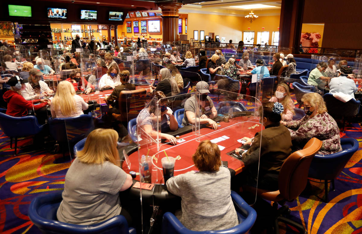 Women play in $175 No-Limit Hold'em Ladies tournament during 2021 Nevada State Ladies Poker Cha ...