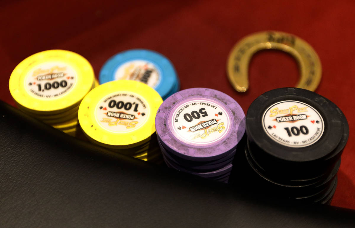 Chips are seen on a poker table as women play in $175 No-Limit Hold'em Ladies tournament during ...