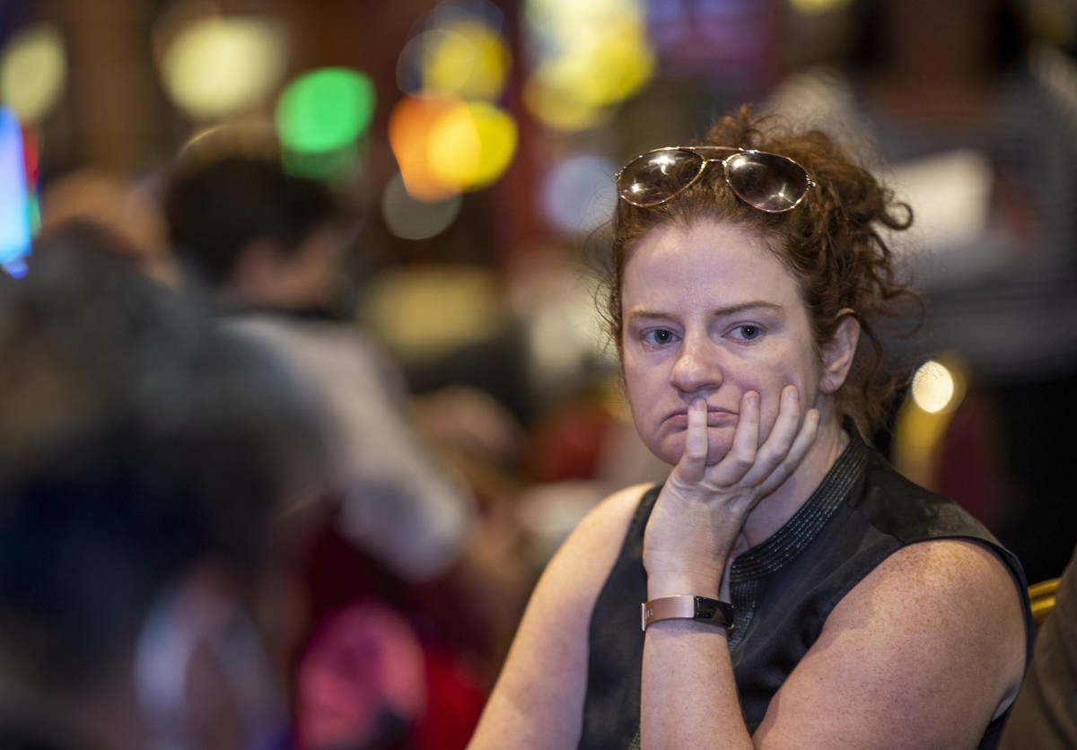 Player Jessica Welman looks with concern as she competes in the $350 buy-in Ladies Internationa ...