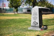 An obelisk donated by the African American Genealogy Society in memory of people who have died ...