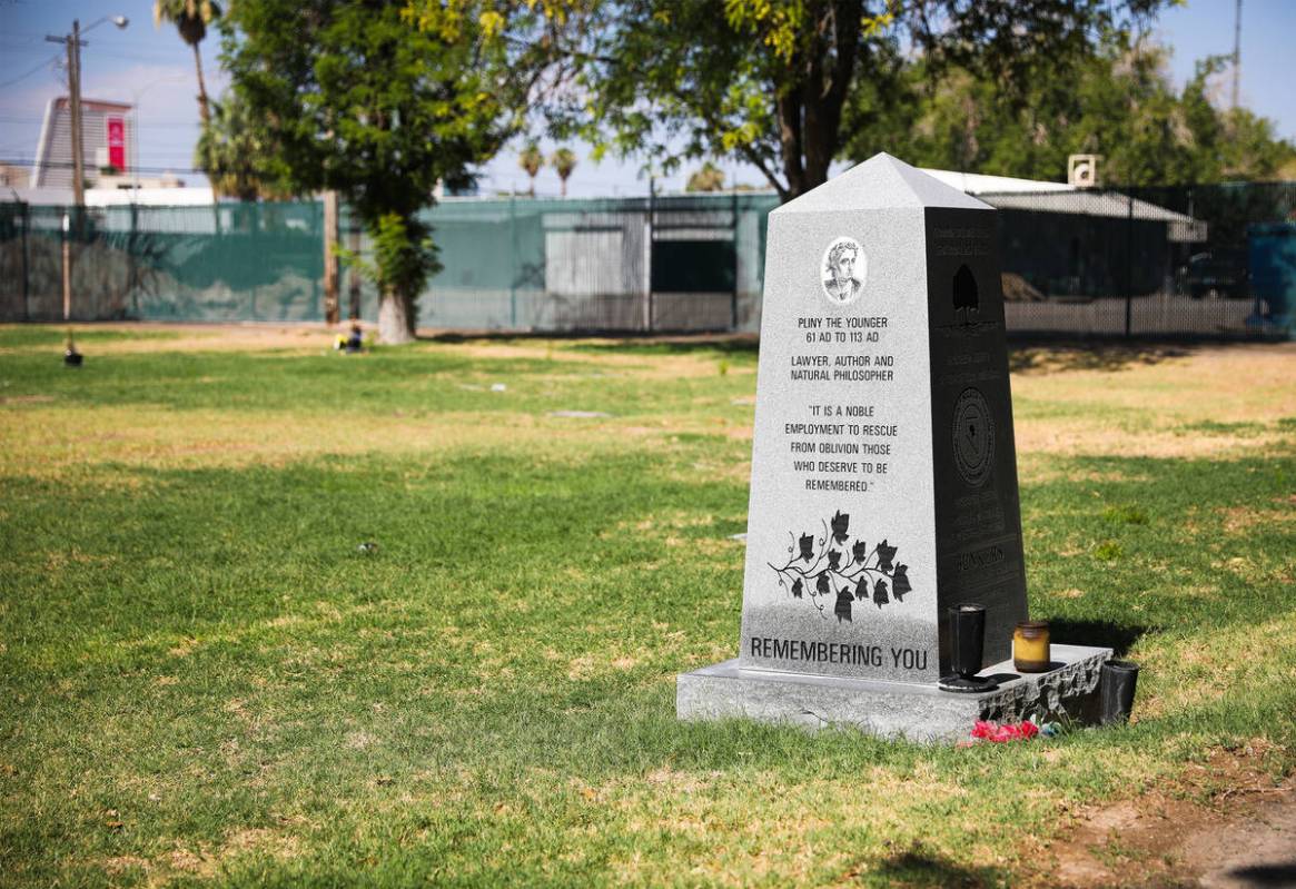 An obelisk donated by the African American Genealogy Society in memory of people who have died ...