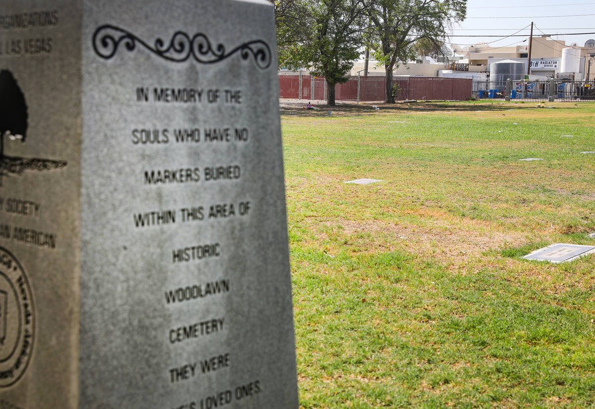 An obelisk donated by the African American Genealogy Society in memory of people who have died ...