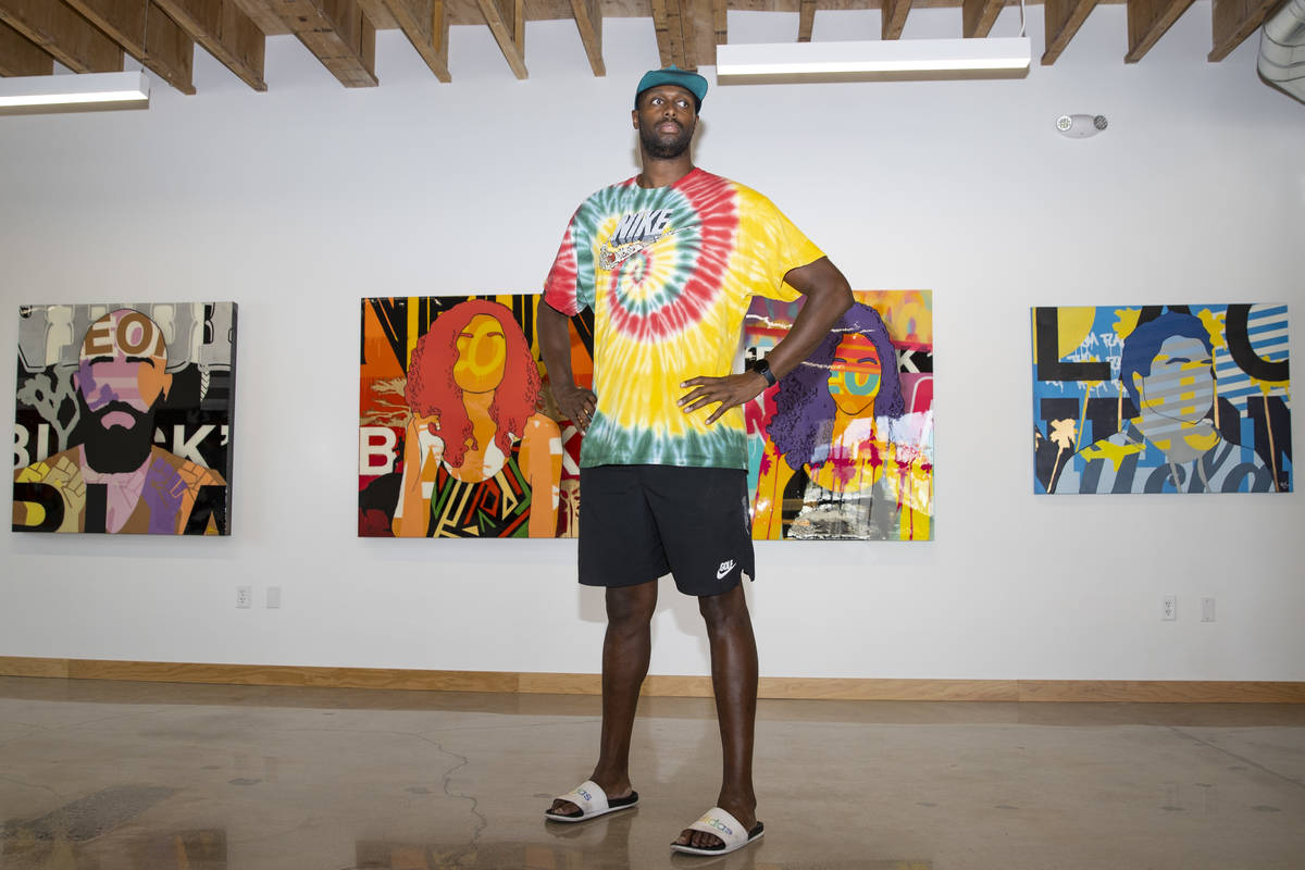 Artist Rod Benson, a former professional basketball player in the National Basketball League, p ...