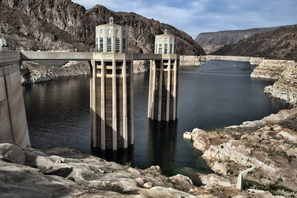 This March 26, 2019, file photo, shows a bathtub ring of light minerals showing the high water ...