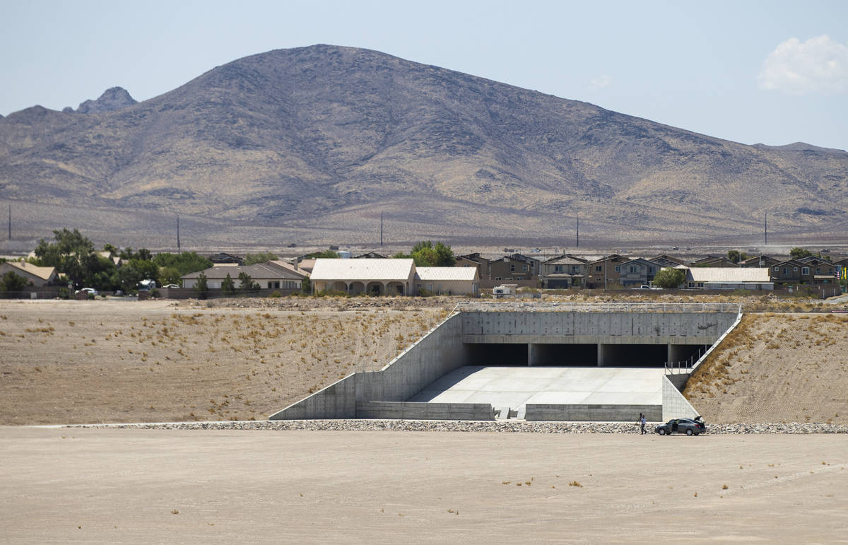 An inflow structure is seen at the Pittman North Detention Basin in Henderson on Thursday, July ...