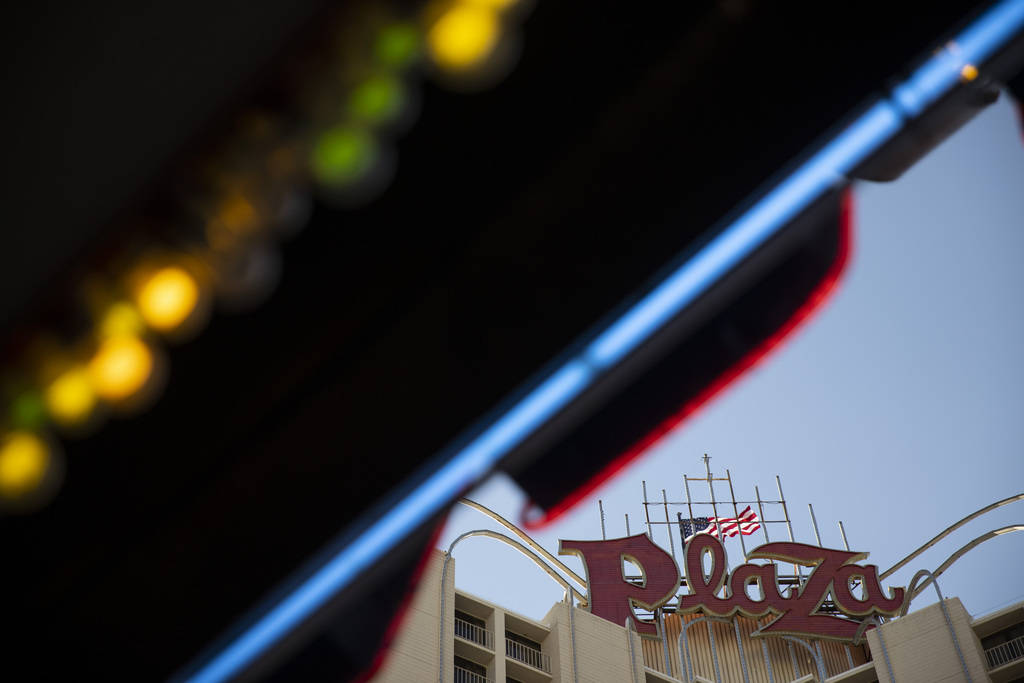 The Plaza hotel-casino in Las Vegas, Thursday, July 1, 2021. (Erik Verduzco / Las Vegas Review- ...