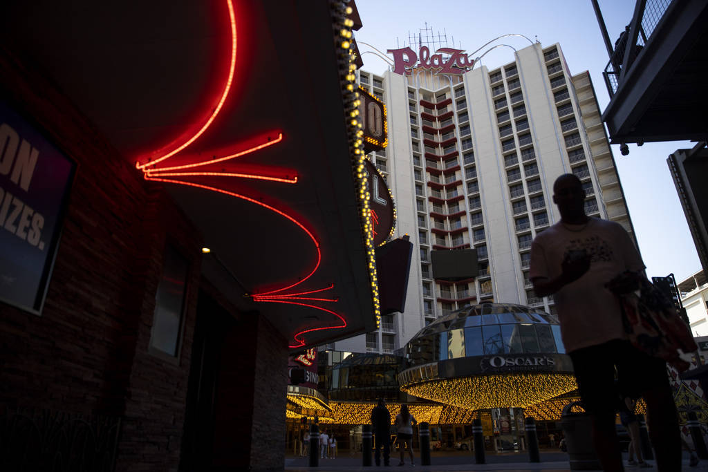 The Plaza hotel-casino in Las Vegas, Thursday, July 1, 2021. (Erik Verduzco / Las Vegas Review- ...